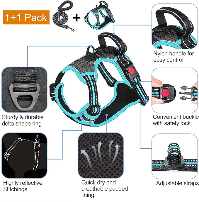 tobeDRI No Pull Dog Harness Adjustable Reflective Oxford 5ft Dog