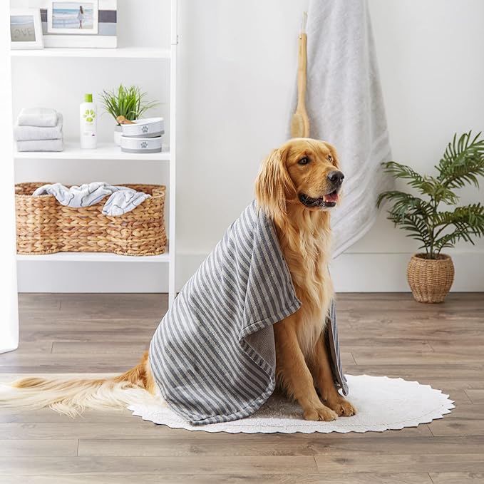 Bone Dry Pet Grooming Towel Collection Absorbent Microfiber X-Large 41x23.5", Striped