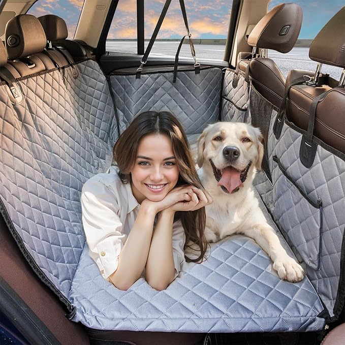Dog Car Seat Cover Hard Bottom- Back Seat Extender for Dogs