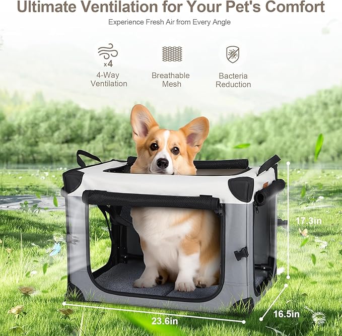 Lekereise Collapsible Dog Crate for Travel 2-in-1 (23.6" x2) x16.5"x16.5"