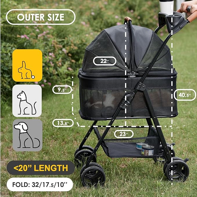 3 in 1 Folding Dog Stroller 4 Wheels