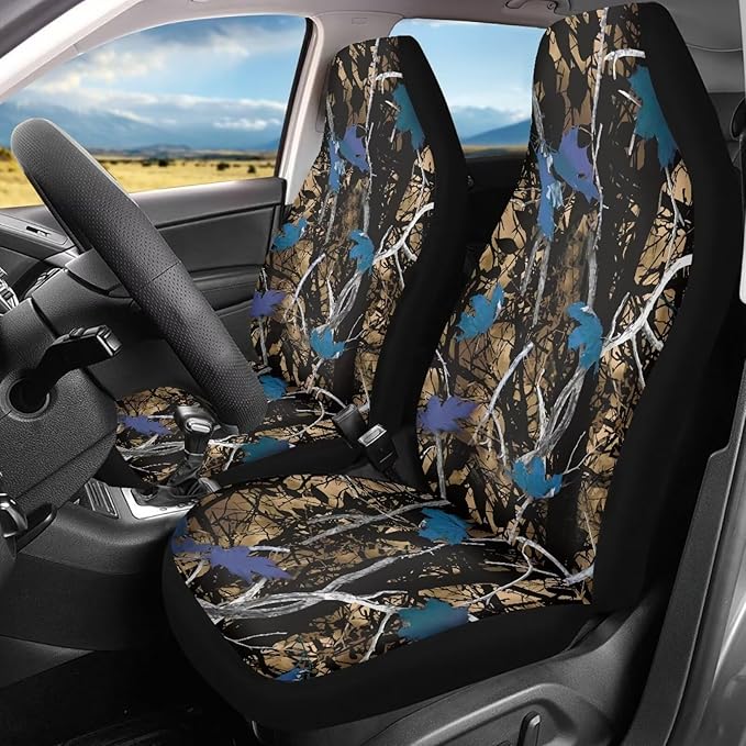 Blue Camo Hunting Seat Covers for Cars Front Seat