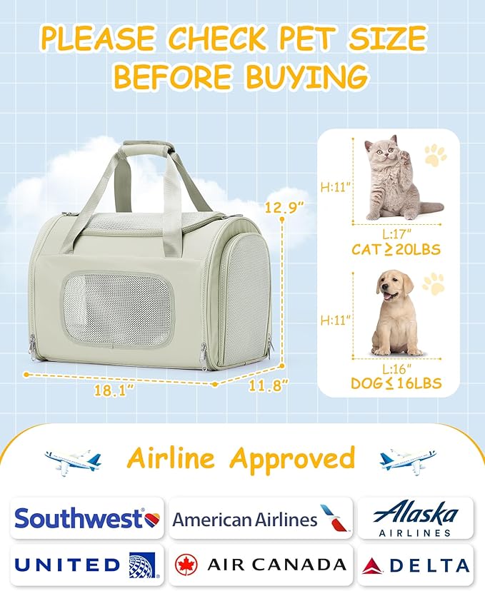 Cat Carrier Soft 20lbs,Green