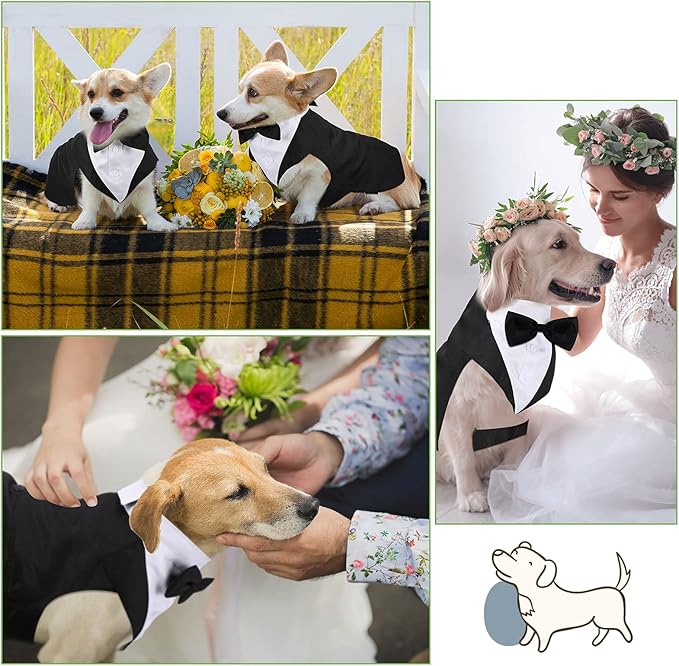 Dog Tuxedo and Bandana Set Dogs Formal Tuxedo PET Wedding Party Suit Wedding Bow Tie Shirt for Wedding Christmas Birthday Costumes (Cute Style