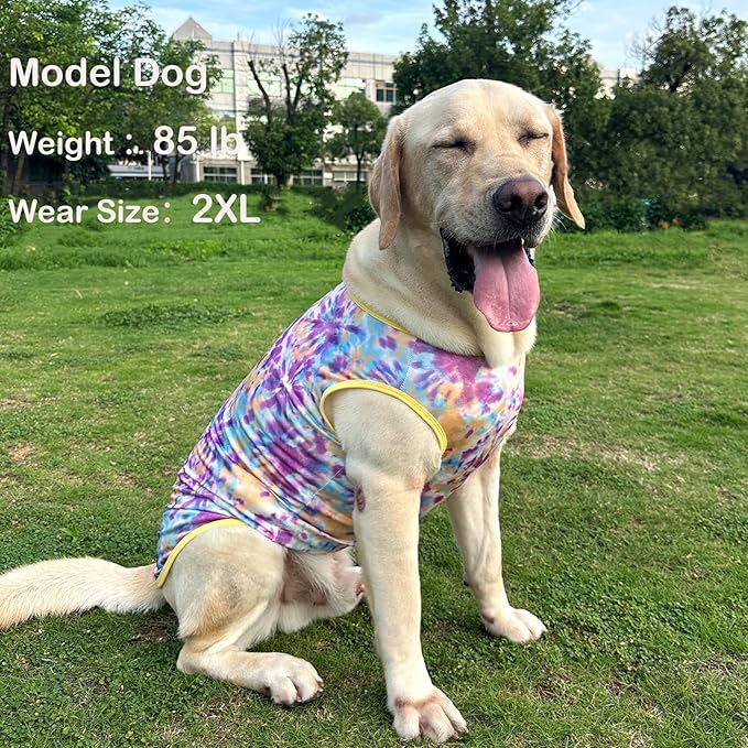 Dog Tie dye Sleeveless T Shirt Purple Yellow Printed Dogs Vest Shirt Pajamas Breathable Stretchy Summer Clothes for Large Dog Boys Girls(Large,Purple)