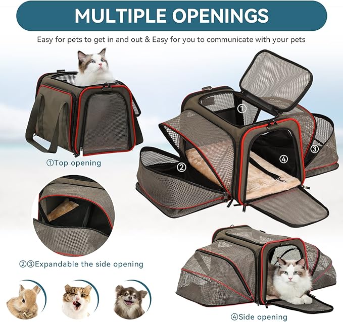 Petsfit Airline Approved Expandable Large Cat Carrier Small Dog Carrier 17" x 11" x 11" Collapsible