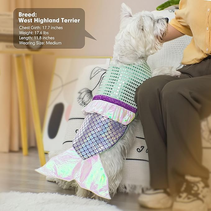 cyeollo Dog Mermaid Costume Halloween Dog Clothes Holiday Birthday Party Dog Outfits Funny Pet Costumes for Small Dogs