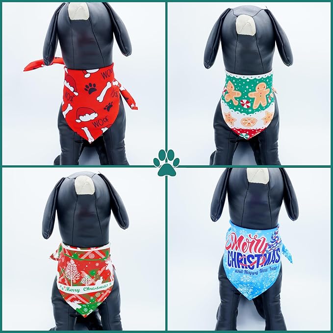 10pcs Large Christmas Dog Bandanas Kerchief Triangle Bibs Scarves Snowman Santa Claus Elk Christmas Tree Pattern for Girl Boy Large Extral Large XL XXL Dogs Grooming
