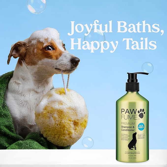 Pawfume Dog Shampoo and Conditioner – Hypoallergenic Dog Shampoo for Smelly Dogs – Best Dog Shampoos & Conditioners – Probiotic Shampoo for Dogs – Best Dog Shampoo for Puppies (Blue Ribbon 2-Pack)