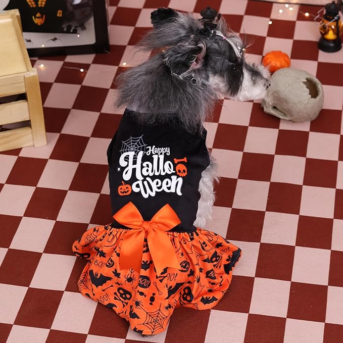 CuteBone Halloween Dog Dresses Velvet Holiday Small Dogs Clothes Onesie Pet Apparel Girl Puppy Skirt with Bow Hair Rope CVA43M-D
