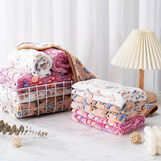 1 Pack 3 Blankets Super Soft Fluffy Premium Fleece Pet Blanket Flannel Paw Printed Throw for Dog Puppy Cat (Small 23x16''