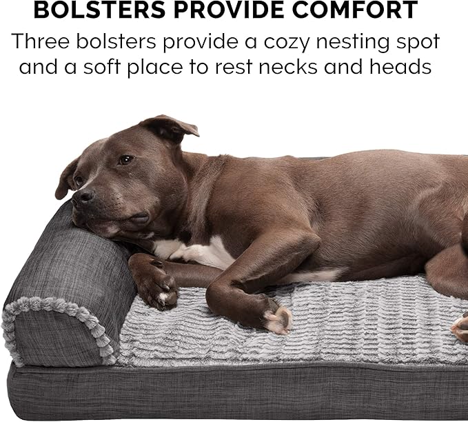 Furhaven Memory Foam Dog Bed for Large/Medium Dogs w/ Removable Bolsters & Washable Cover 55 lbs