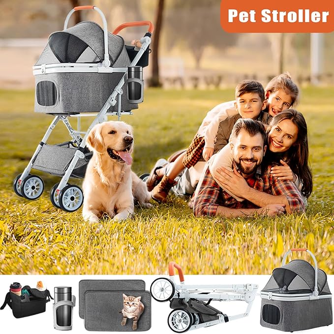 Pet Stroller 33 Lbs,Adjustable Handle,180˚ Convertible