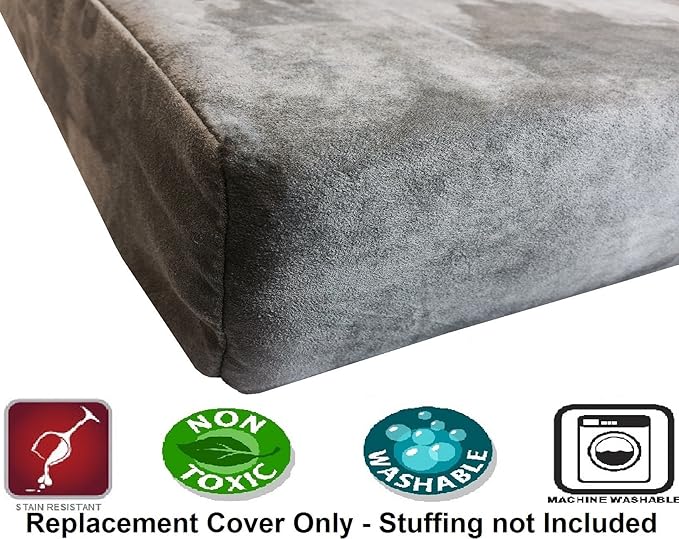Dogbed4less 37X27X4 Inches Medium Large Size : Suede Fabric External Replacement Cover in Gray Color with Zipper Liner for Dog Pet Bed Pillow or pad