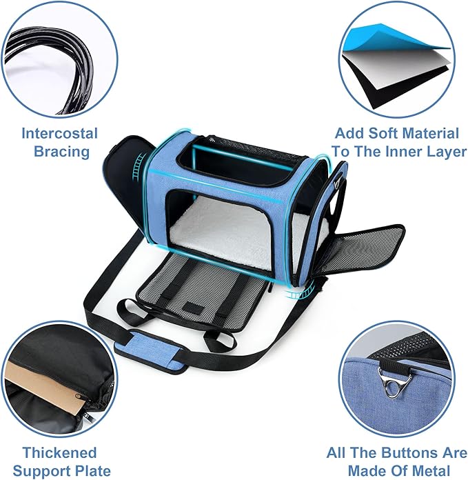 Soundy Dog Carrier Cat Carriers Airline Approved Pet Carrier for Small Medium Dogs Cats Under 15Lbs Puppies Collapsible Soft Sided TSA Travel Puppy Carrier Bag (Medium