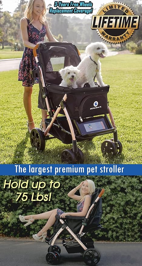 HPZ Pet Rover Premium Heavy Duty DogCat Stroller Travel Carriage CompartmentZipperless EntryPump-Free Rubber Tires Small 2nd-Gen.), X-Large 1)