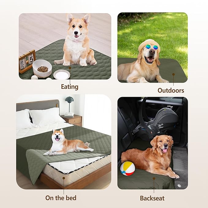 gogobunny 100% Double Sided Waterproof Dog Blanket Soft Pet Bed Cover Reversible Protect Furniture Couch Sofa Car for Puppy Large Dog Cat (Dark Olive/Light Olive 32x53 Inch 1))