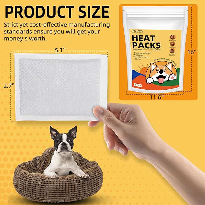 (15-Pack Upgraded Heat Packs for Newborn Puppy Anxiety Dog Toys Replacement Heat Packs Disposable Puppy Warmers 40 Hours