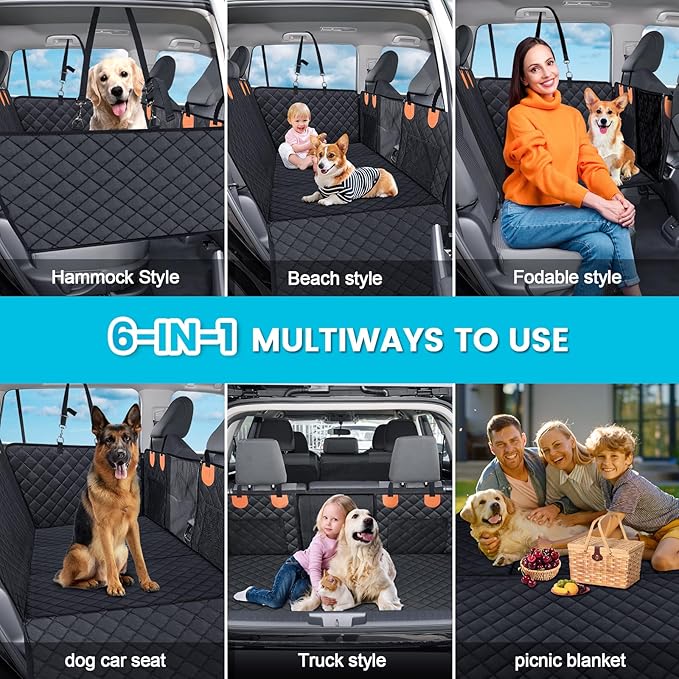 KMF Dog Car Seat Cover for Pets Waterproof Seat Cover,Back Seat Extender 600D,Non-Inflatable Multi-Use
