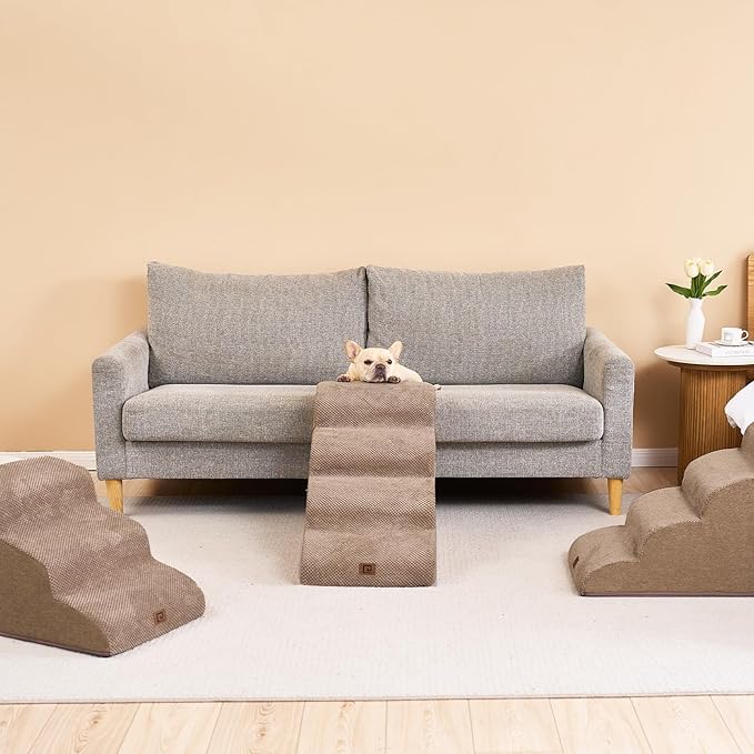 EHEYCIGA Curved Dog Stairs for High Beds 19.7" H 4-Step Dog