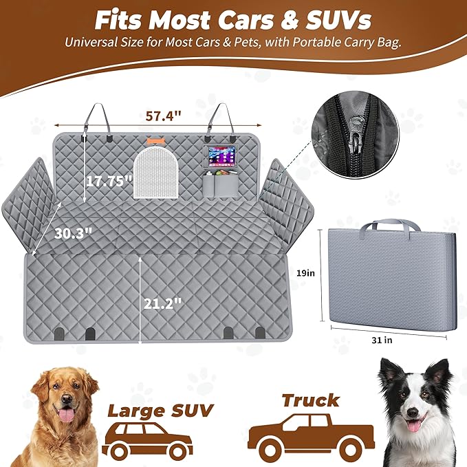 Dog Car Seat Cover for Back Seat Hard Bottom 100% Waterproof,
