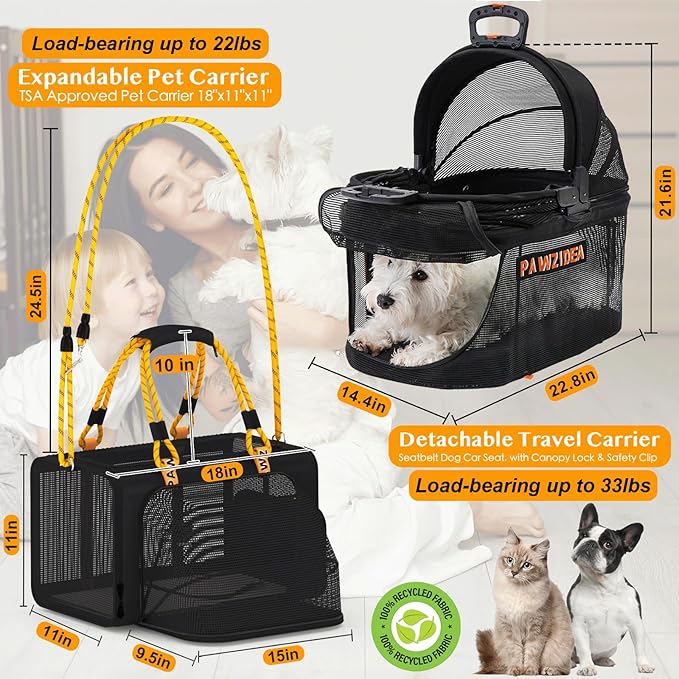 PAWZIDEA Double Pet Stroller for 2 Cats Dogs Small & Medium 2 Dog