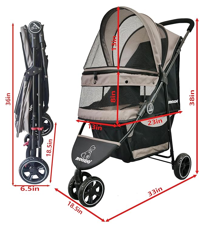 ROODO Escort 3Wheel Dog Stroller Cat Stroller Pet Stroller for Small Dogs and Cats