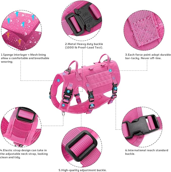 Forestpaw Pink Tactical Dog Harness for Large Dogs