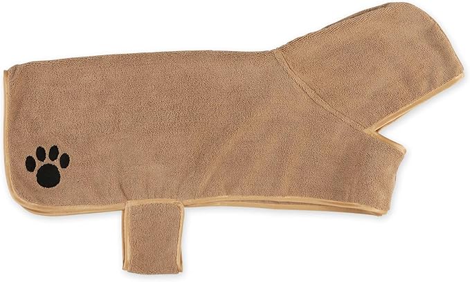 Bone Dry Pet Robe Collection Embroidered Absorbent Microfiber Bath Robe with Adjustable Closure
