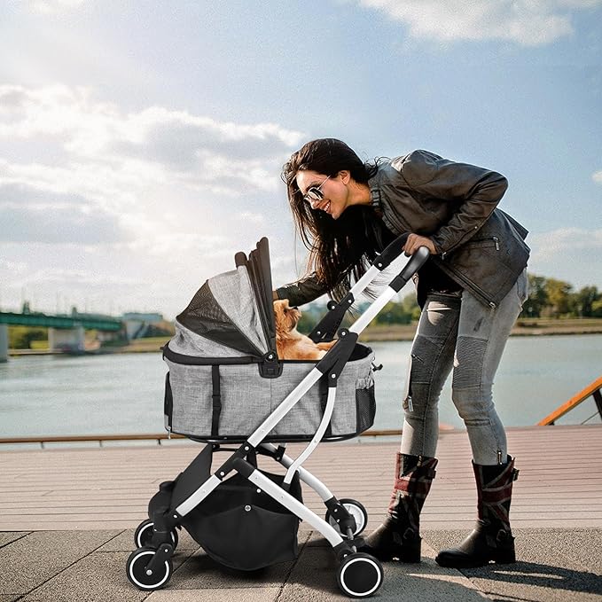 Pet Stroller for Cats and Small Dogs with Removable Carrier Liner 4-Wheel Cat