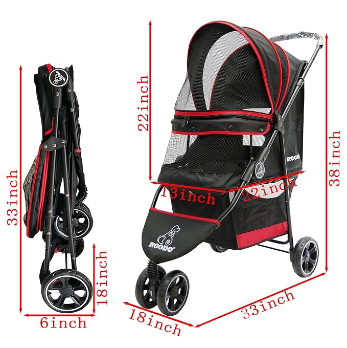 ROODO Escort 3Wheel Dog Stroller Pet Strollers Small