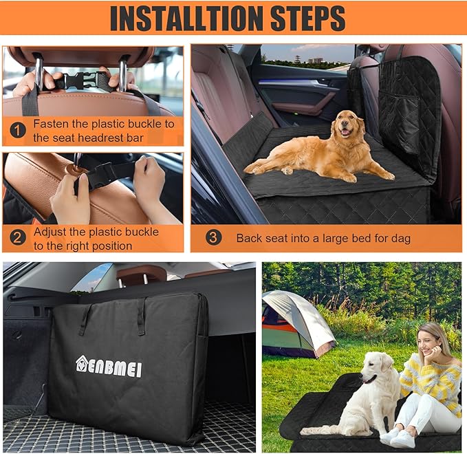 Back Seat Extender for Dogs Hard Bottom Dog Car Seat Cover for Back Seat Dog Seat Extender-Supports up to 330lbs-Dog Hammock for Camping & Travel
