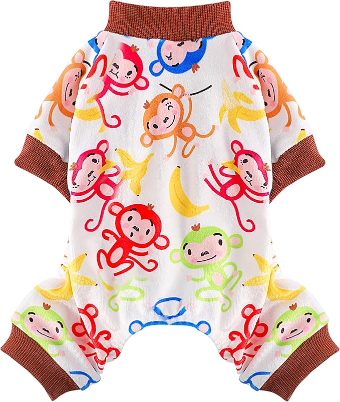 Dog Pajamas Cute Duck Soft Fleece Stretchy Dog Onesie Pet Pjs Fall Dog Clothes for Small Dogs Girl Boy (X-Small, Brown Monkey)