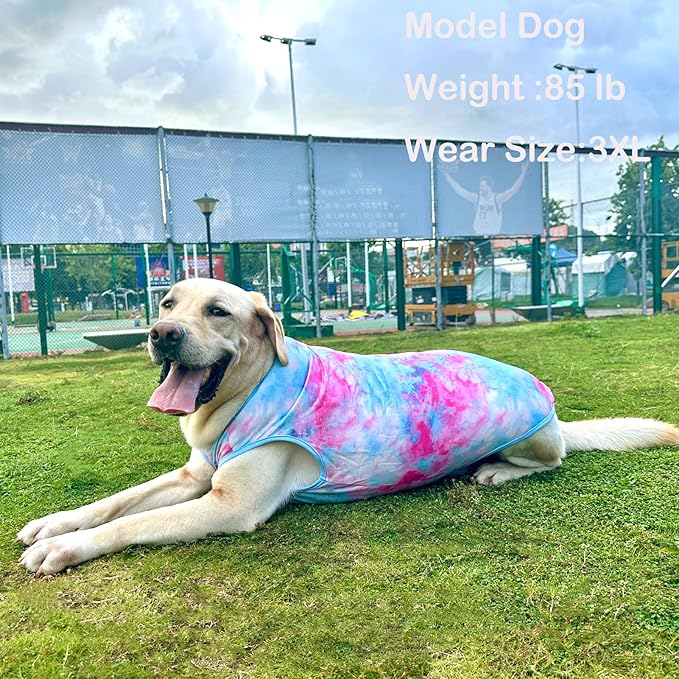 Dog Tie dye Sleeveless T Shirt Colorful Pink Printed Dogs Vest Shirt Pajamas Breathable Stretchy Summer Clothes for Large Dog Boys Girls(2X-Large,Pink)