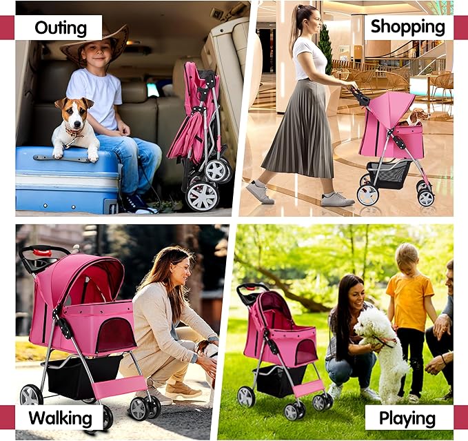 Pet Stroller 4 Wheels Dog Cat Stroller for Medium Small Dogs Cats