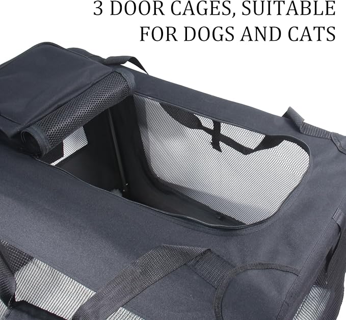 STARBRILLIANT 3-Door Portable Soft-Sided Folding Soft Dog Travel Crate Kennel (36″x25″x25″)