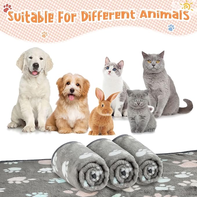 4 Pcs Pet Blanket Dog Puppy Blanket Paw Print Fleece Blanket for Small Medium Pet Dog Cat Warm Soft Sleep Mat Guinea Pig Cage Liners Blanket (Dark Gray Large(41 x 30 Inch))