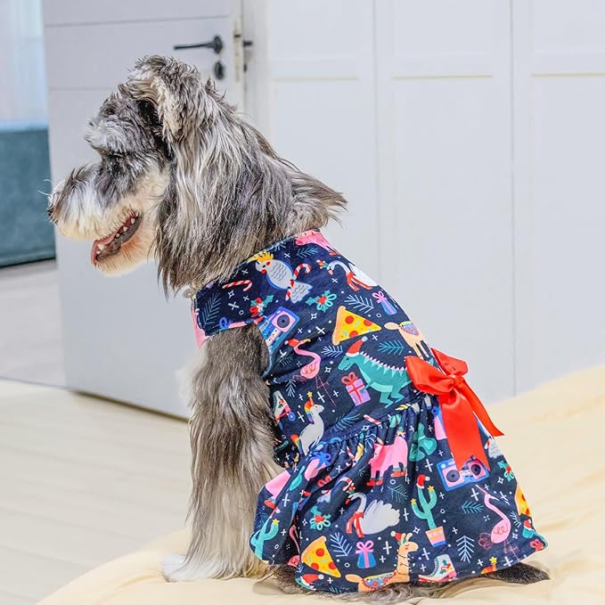 CuteBone Dog Dresses Velvet Holiday Small Dogs Clothes Onesie Pet Apparel Girl Puppy Skirt with Bow Hair Rope CVA32XS