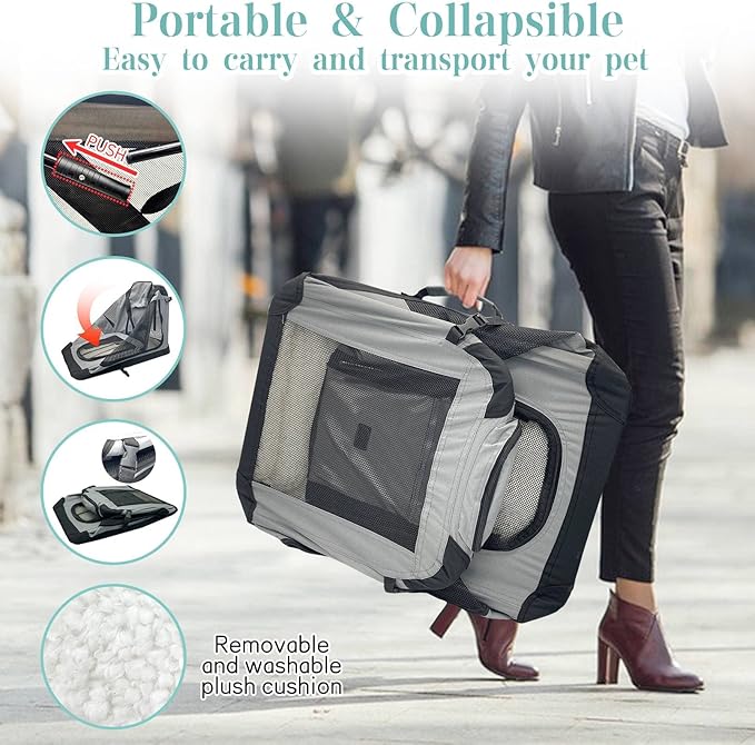 Fhiny Large Cat Carrier for 2 Cats 24"x17"x17" Soft 35 Lbs