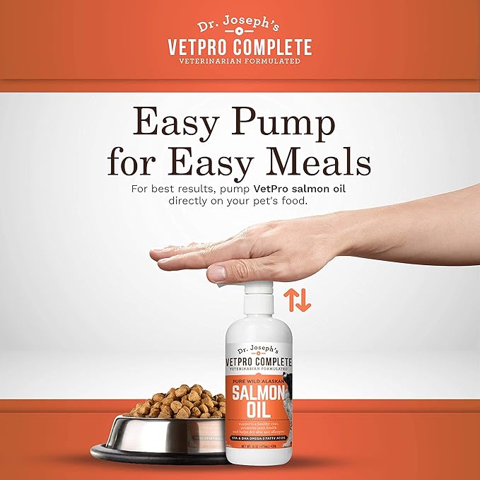 VetPro 100% Pure Wild Alaskan Salmon Oil Supplement for Dogs & Cats, 16 Ounces, Omega 3 & 6 Liquid Fish Oil, Supports Healthy Coat & Joints, Helps Dry Skin & Allergies, Add to Food
