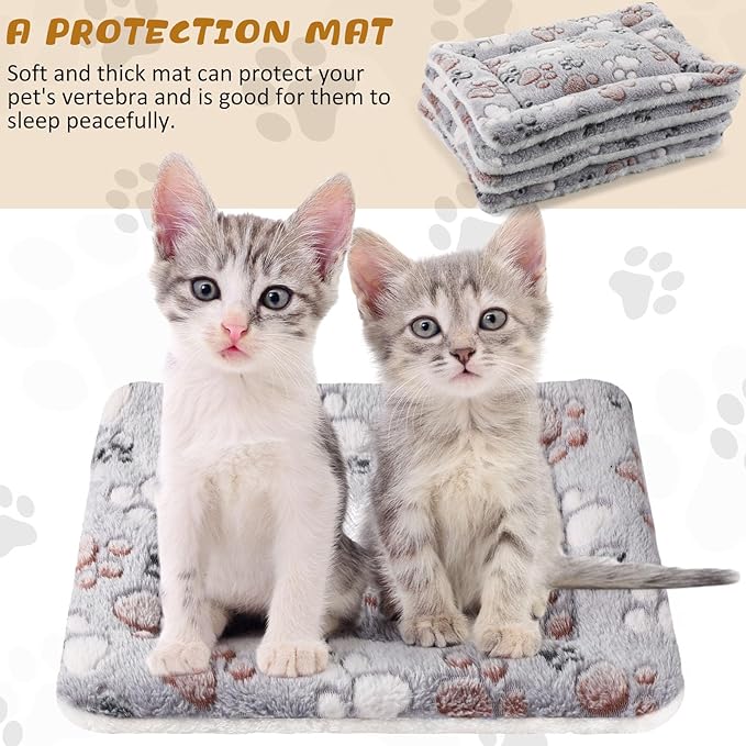 4 Pack Ultra Soft Dog Cat Bed Mat with Cute Prints Reversible Fleece Dog Crate Kennel Pad Cozy Washable Thickened Hamster Guinea Pig Bed Pet Bed Mat for Small Animals (Light Gray 13 x 19 Inches)
