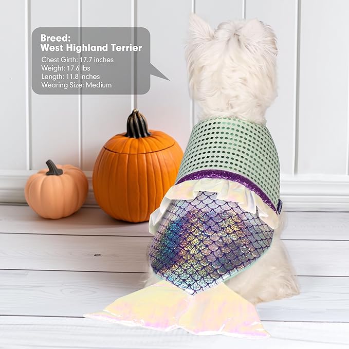 cyeollo Dog Mermaid Costume for Small Dogs Funny Dog Halloween Outfit Holiday Birthday Party Cosplay Dog Clothes Sparkly Pet Costumes