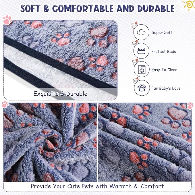 4 Pcs Pet Blanket Dog Puppy Blanket Paw Print Fleece Blanket for Small Medium Pet Dog Cat Warm Soft Sleep Mat Guinea Pig Cage Liners Blanket (Blue Small(24 x 16 Inch))
