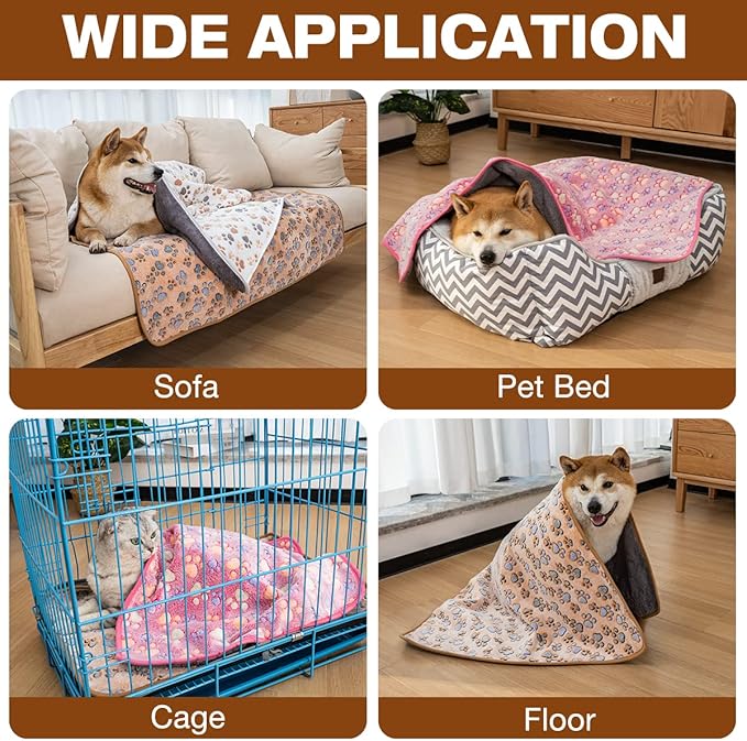 Waterproof Dog Blankets for Small Dogs 1 Pack 3 Washable (Paw-1, M-30 20in)