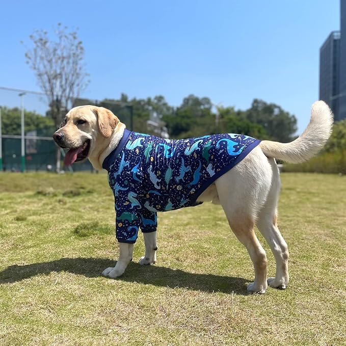 Dog Navy T Shirts with Universe Dinosaur Pattern Printed Pet Shirt Softable Pajamas Large Dogs (3XL, Navy)