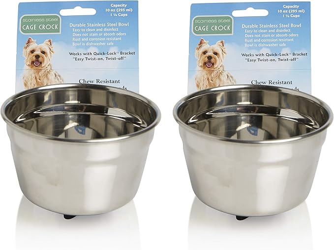 Lixit Quick Lock Removable Dog Kennel Bowls for Wire and Soft Sided Crates (10oz Wire Crate 2)