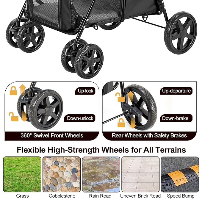 Double Pet Stroller for Dogs and Cats with 2 Detachable Carrier 4 Wheels,