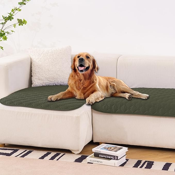 gogobunny 100% Double Sided Waterproof Dog Blanket Soft Pet Bed Cover Reversible Protect Furniture Couch Sofa Car for Puppy Large Dog Cat (Dark Olive/Light Olive 32x53 Inch 1))