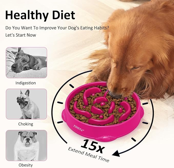 4 Cups Slow Feeder Dog Bowls Large Breed 1Pcs(Rosered)