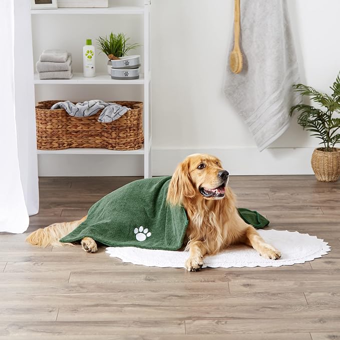 Bone Dry Pet Grooming Towel Collection Absorbent Microfiber X-Large 41x23.5", Embroidered